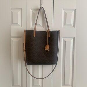Michael Kors brown and tan crossbody or shoulder carry tote